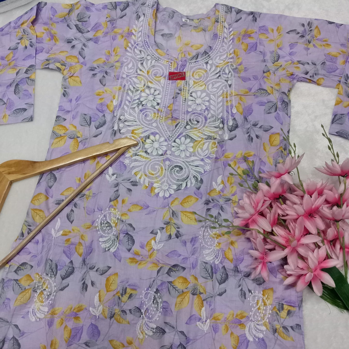 Mulmul Cotton Chikankari Short Kurti - Purple Colour