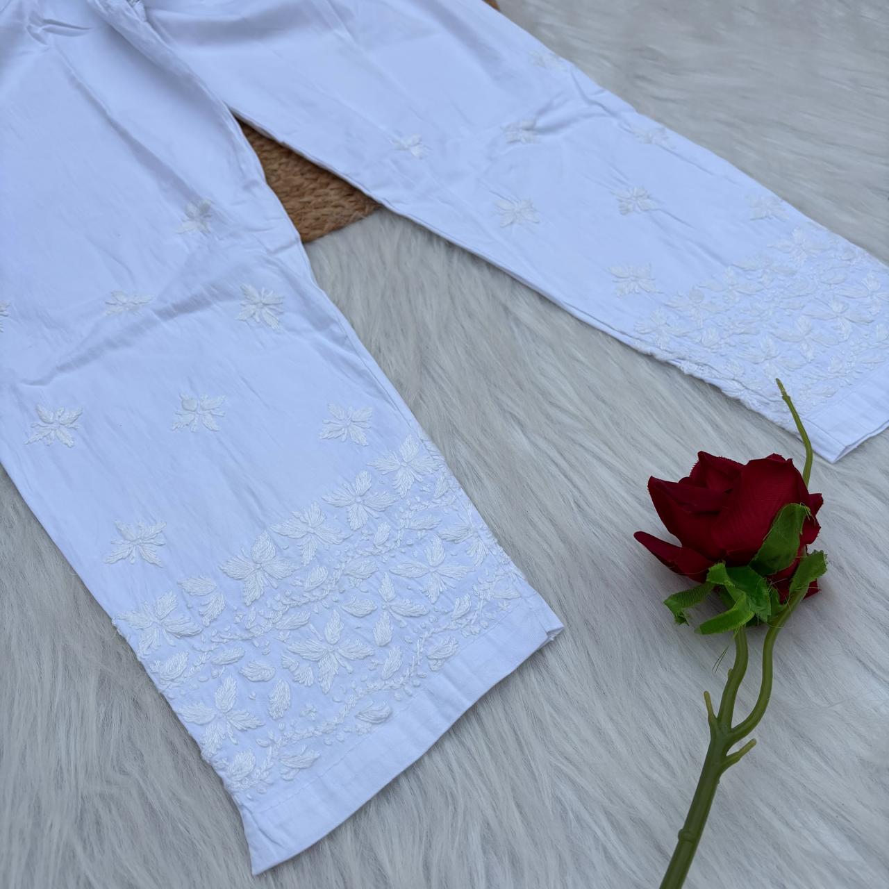 Sophia Pure Cotton Lycra Handwork Chikankari Pant- White