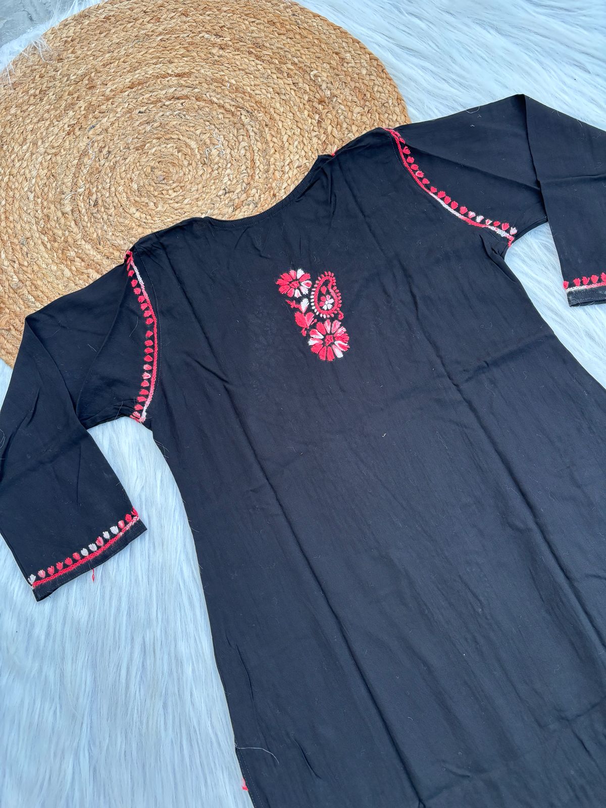 Ghada Soft Rayon Lucknowi Handwork Chikankari Kurti - gazri Colour
