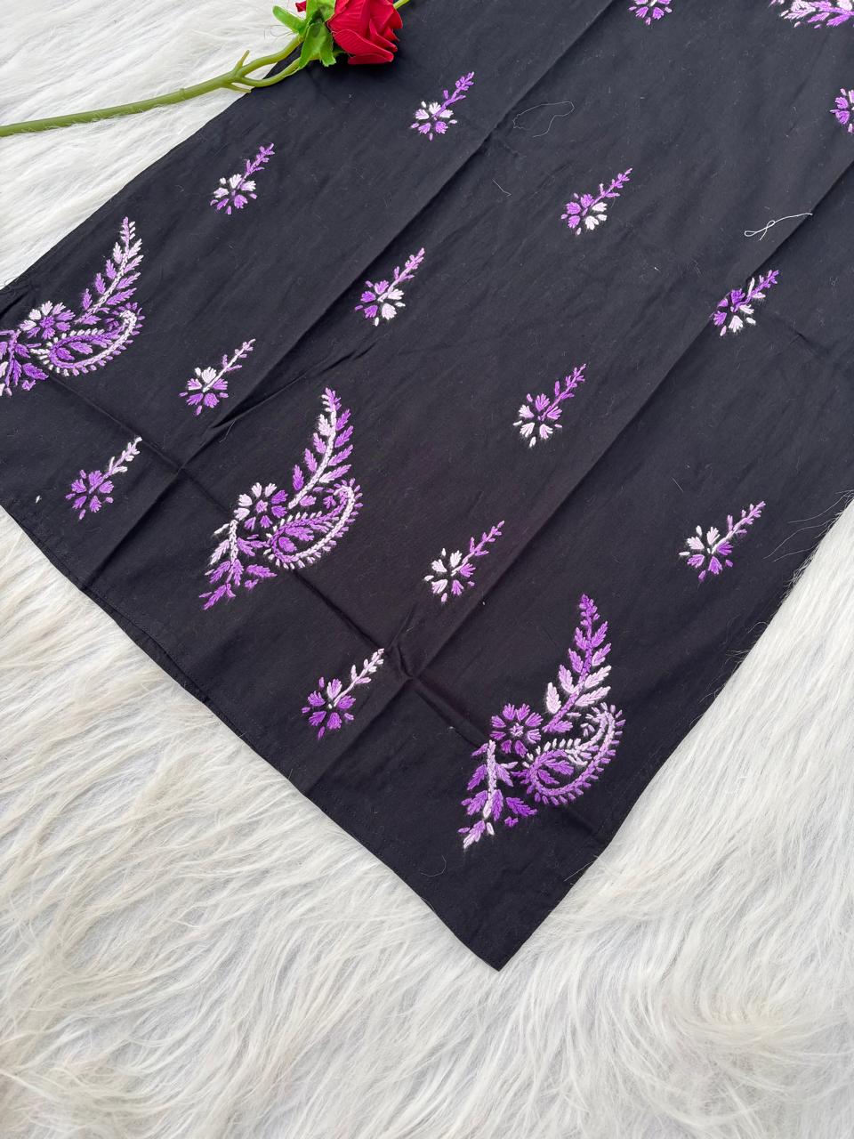 Maryam Handwork Cotton Lucknowi Chikankari Kurti - Purple Color